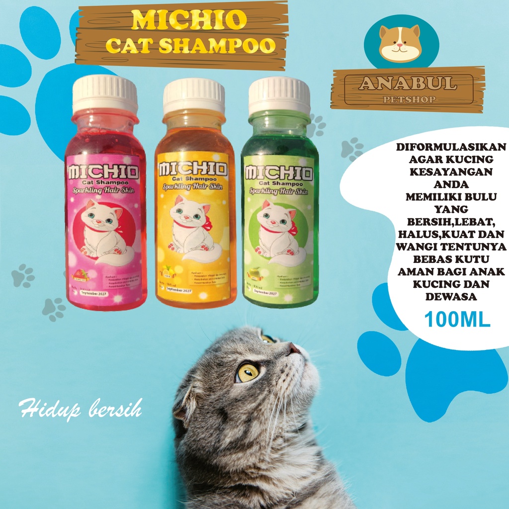 SHAMPOO KUCING &amp; ANJING 100ML MICHIO ANTI JAMUR &amp; KUTU VARIAN STRAWBERRY JERUK APEL-BOTOL EKONOMIS