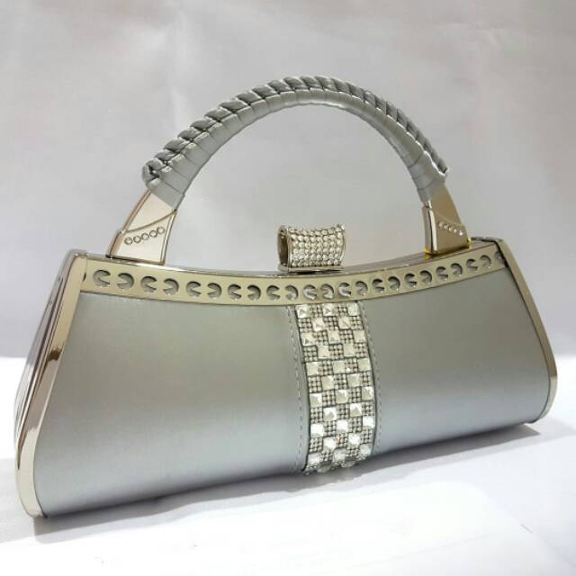 Tas Pesta Farnell 2597/2596 Clutch Kondangan Cantik Impor Satin Batu Permata