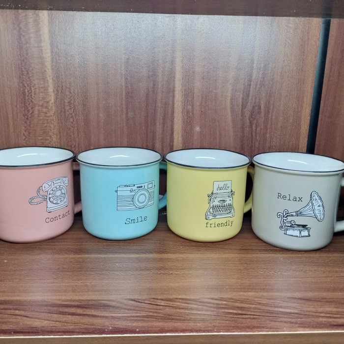 Jual mug klasik unik / mug cantik warna warni / cangkir gelas mug unik