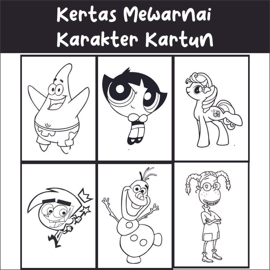 Kertas Mewarnai Gambar Karakter Kartun Anak Warna Coloring Bukan Buku