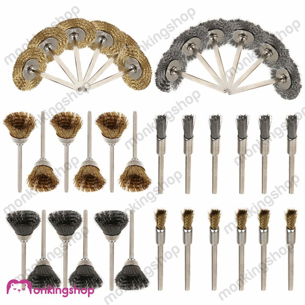 2020 36pc Steel Wire Brass Brushes Polishing Brush Wheels Set For Dremel Rotary Tool Mk Id Shopee Indonesia
