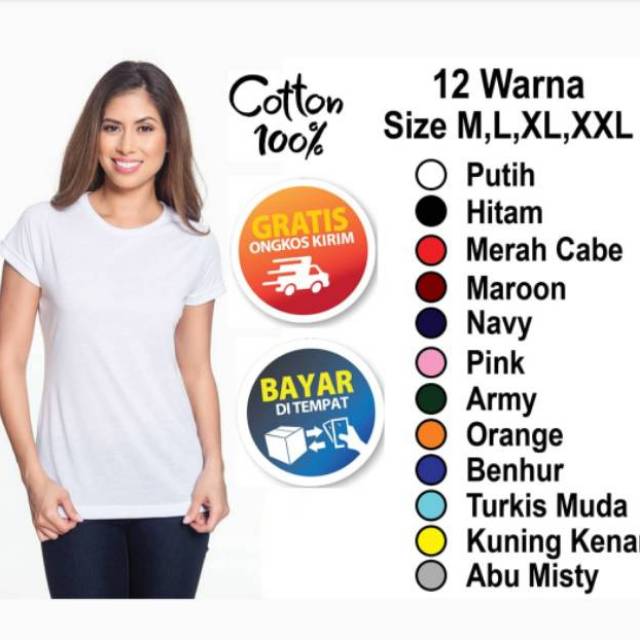  BAJU  KAOS  KATUN POLOSAN JUMBO  OVERSIZE WARNA  WANI Shopee 