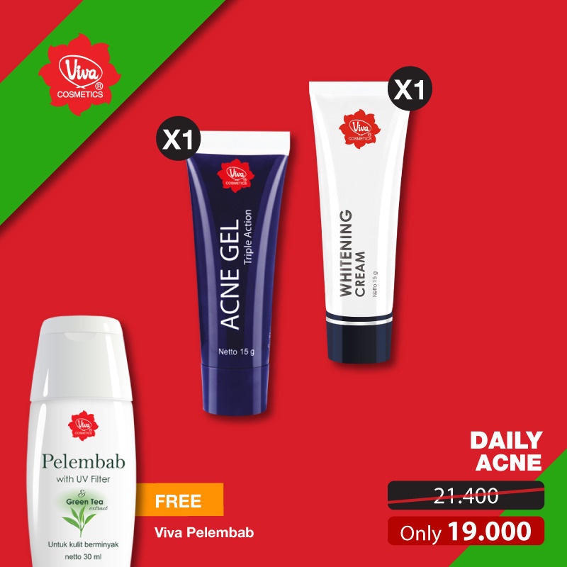 Paket Whitening Cream Acne Gel Free Pelembab Viva