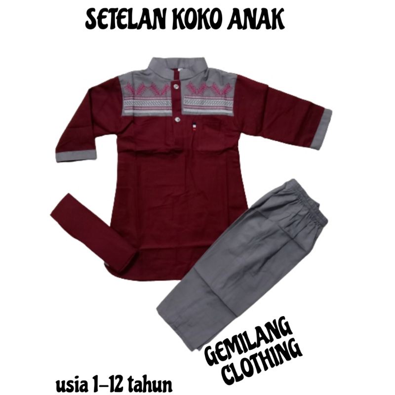 KOKO BORDIR PANJANG // SET KOKO BAHAN KAIN RING ANAK LAKI-LAKI USIA 1 SAMPAI 12 TAHUN // GEMILANG CLOTHING