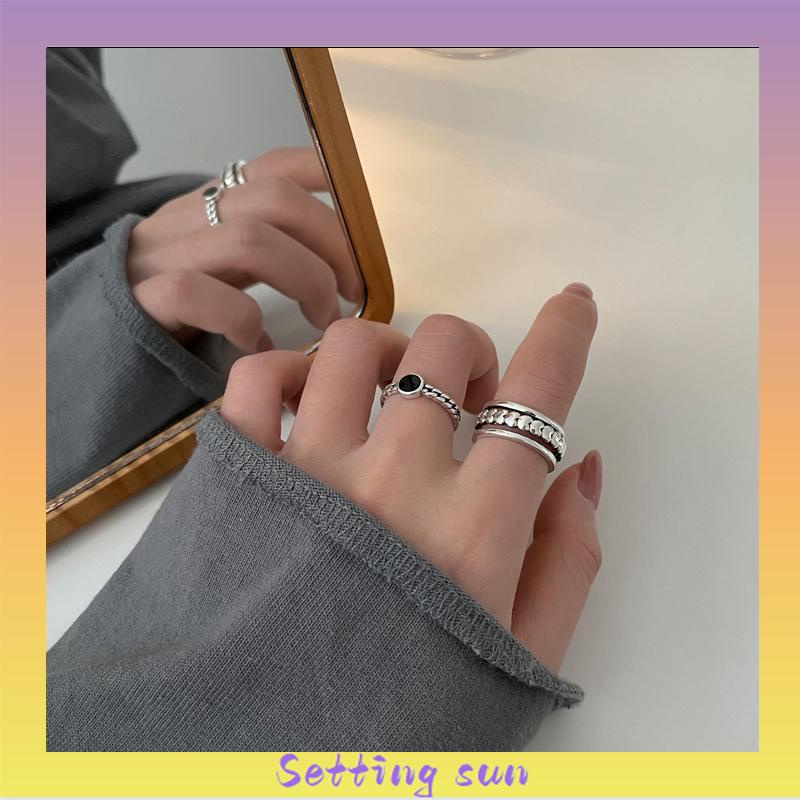 Fashion Set Cincin Kombinasi Wanita Sederhana Pembukaan Dapat Disesuaikan Keren Desain Niche Cincin Bersih TN