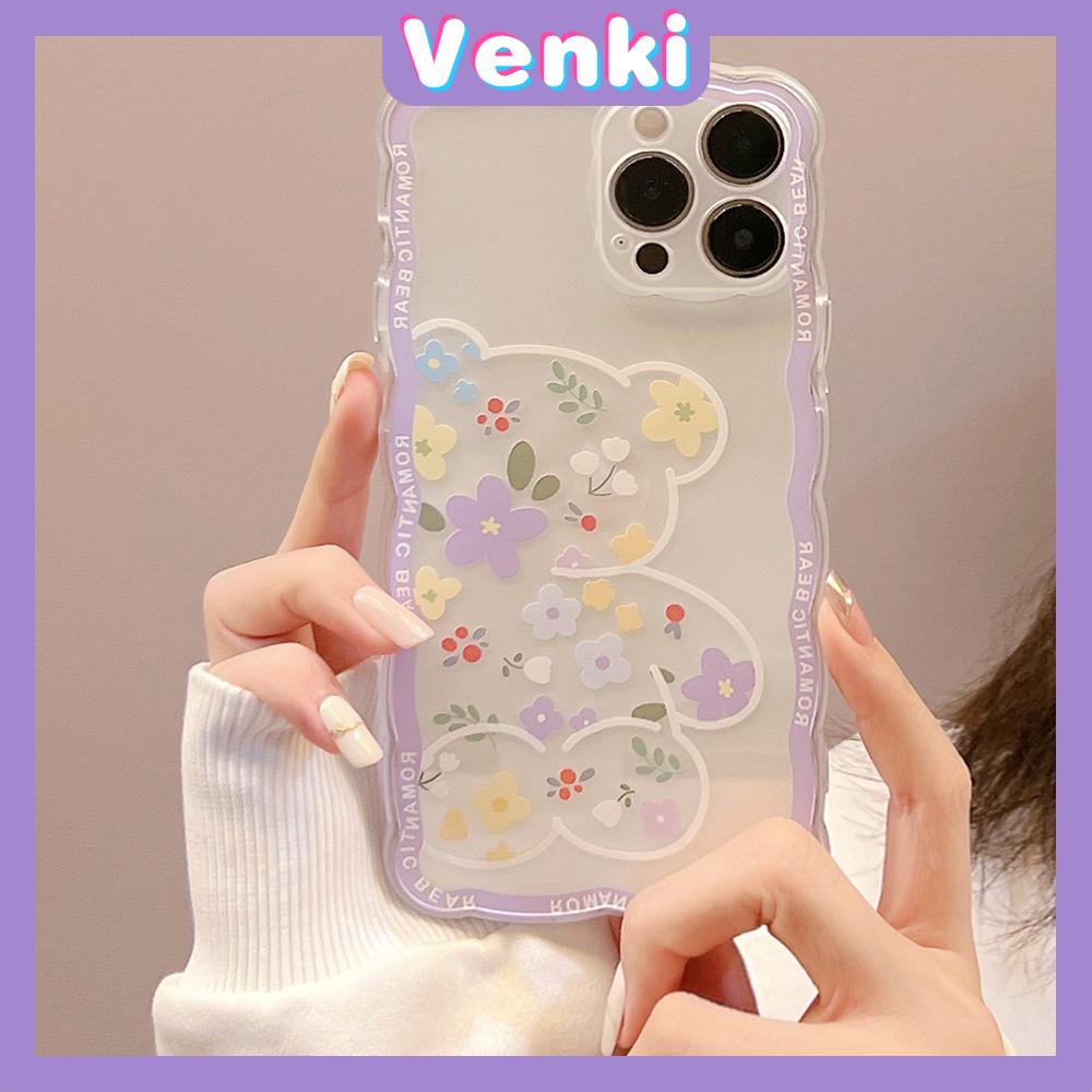 iPhone Case Silicone Soft Case Clear Case Wave Non-Slip Shockproof Camera Full Coverage Protection Purple Flower Bear For iPhone 13 Pro Max iPhone 12 Pro Max iPhone 11 iPhone 7Plus