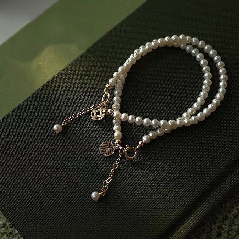 2023 Lucky Fortune Gelang Tangan Mutiara Imitasi Gaya Vintage Untuk Wanita fashion