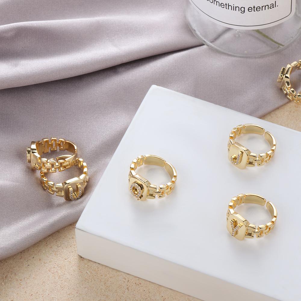 Preva Cincin Pembukaan Huruf Inisial Adjustable Fashion Hadiah Lapis Emas 14K