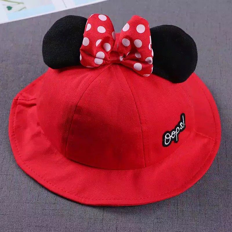 Topi anak bayi balita bucket hat fashion baby motif minnie lucu import-Merah