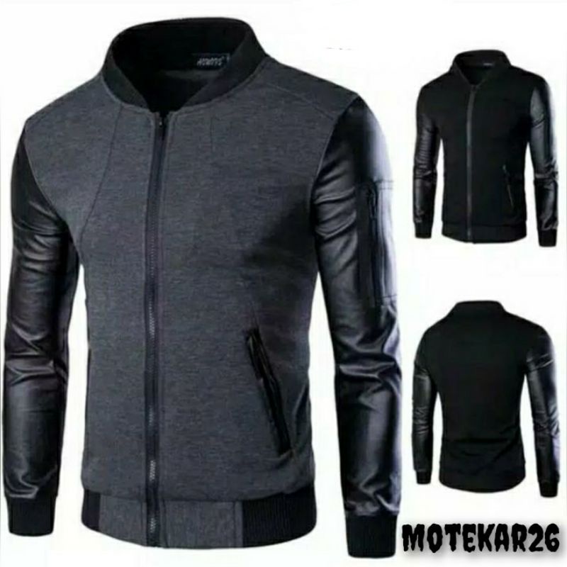 Jaket Semi Kulit Fleece bomber / Jaket Casual Pria