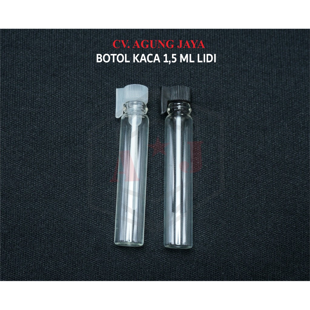 Botol Kaca Stick/ Botol Kaca Lidi/ Botol Kaca Tester/ Parfum 1,5Ml Tutup Hitam/ Transparan/Yk
