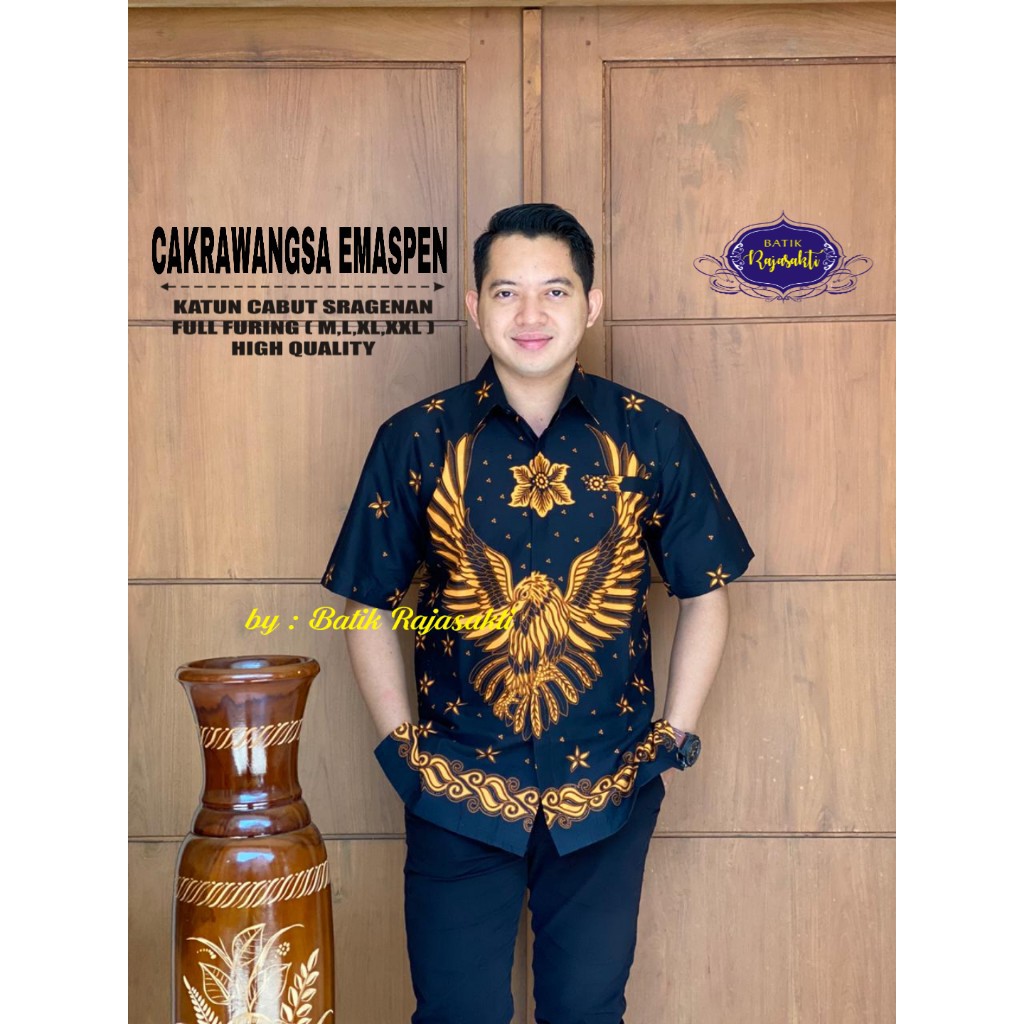 CAKRAWANGSA EMAS PENDEK Kemeja Batik Pria Full Furing Bahan Katun Sragenan