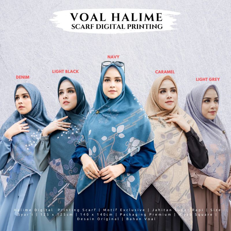 Premium Hijab Voal Scraft Digital Printing Size Syari Halime Series by Hijab Alsa