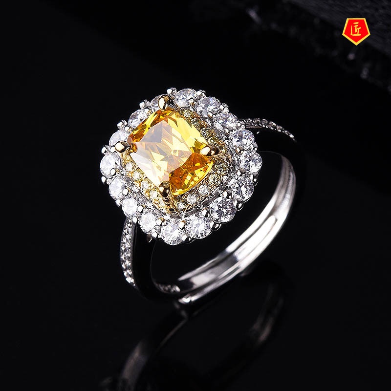 [Ready Stock]Luxury Fashion Citrine Square Diamond Open Ring