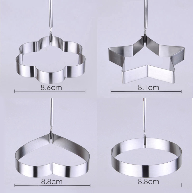 Cetakan Telur Goreng / Pancake / Omelet Bentuk Bunga / Hati / Bulat / Pentagram Bahan Stainless Steel