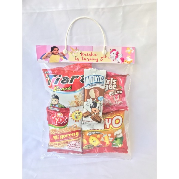 

Paket Snack Ulang Tahun 4.500, Snack Ulang Tahun Anak Custom Foto dan Nama, Snack Ultah Murah