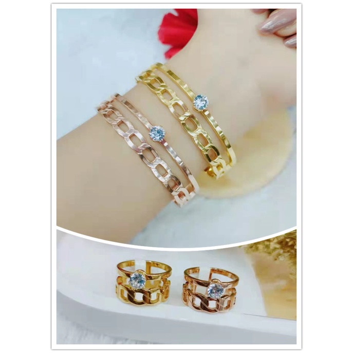 Set Perhiasan Titanium Gelang Dan Cincin Permata  B220