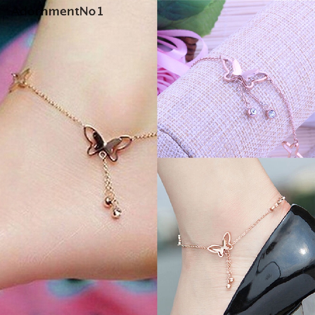 (AdornmentNo1) Gelang Kaki Rantai Rose Gold Liontin Kupu-Kupu Untuk Wanita Butterfly