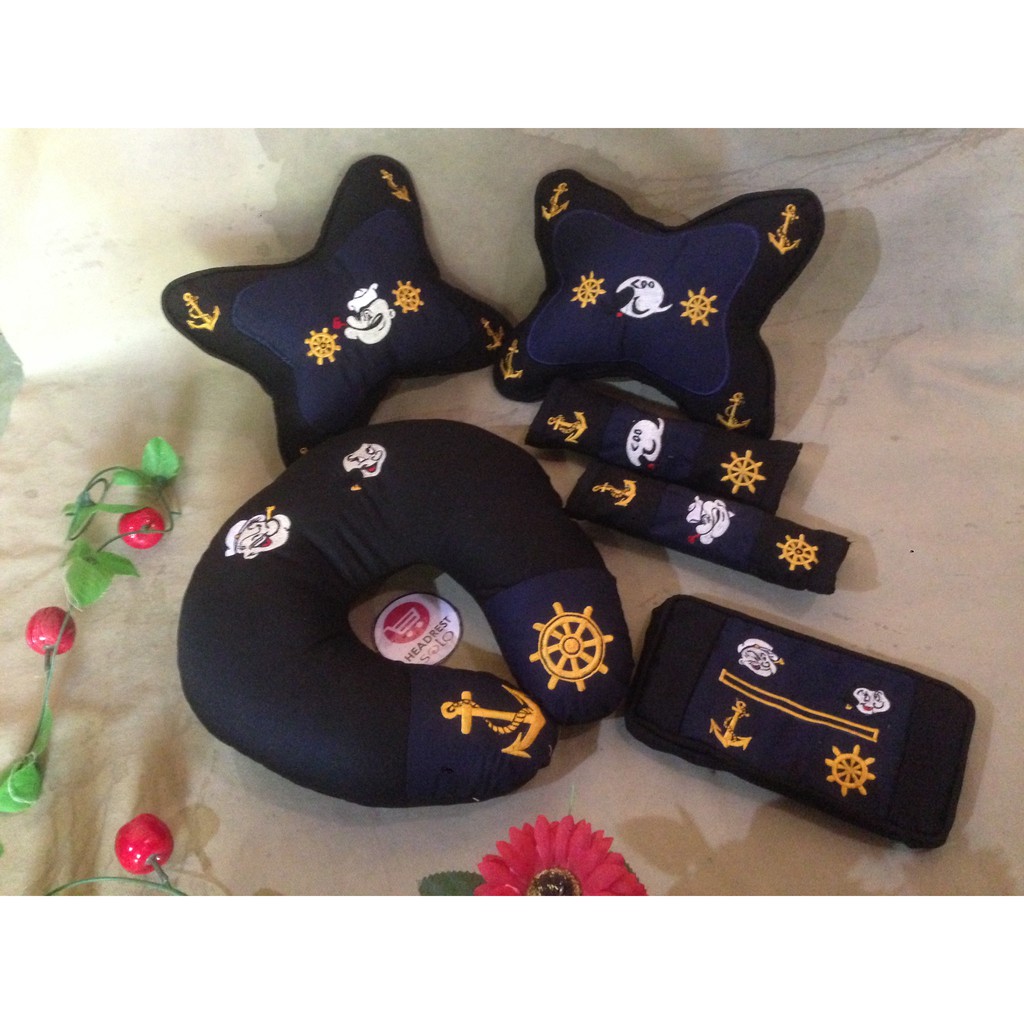 bantal mobil popeye/motif jangkar kapal/pelaut/tni al/akademi pelayaran/car set mobil