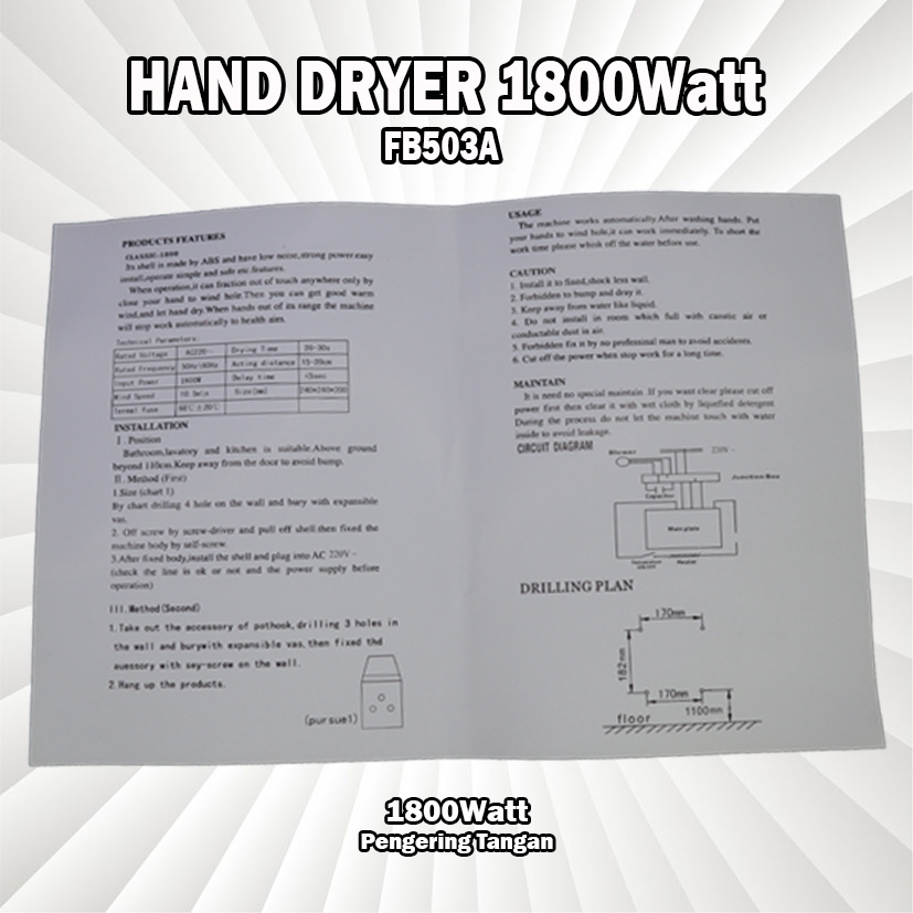 Hand Dryer 1800Watt Pengering Tangan Automatic Hand Dryer 1800Watt