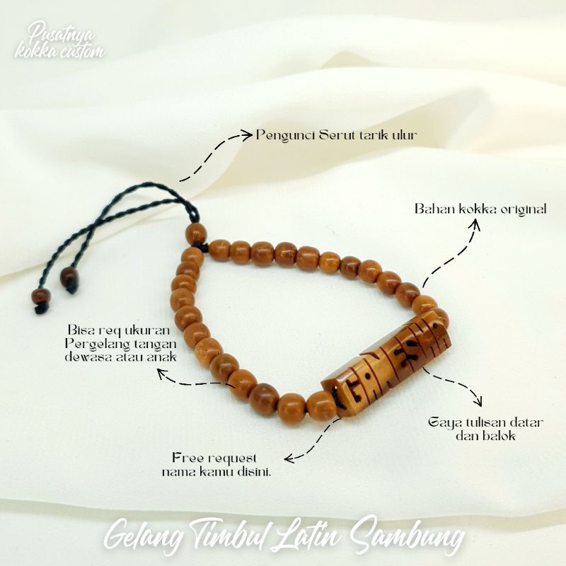 Gelang Nama Custom Ukir Timbul Handmade Font Standar Kaokah Asli Kokka Kaukah Koka Kaoka