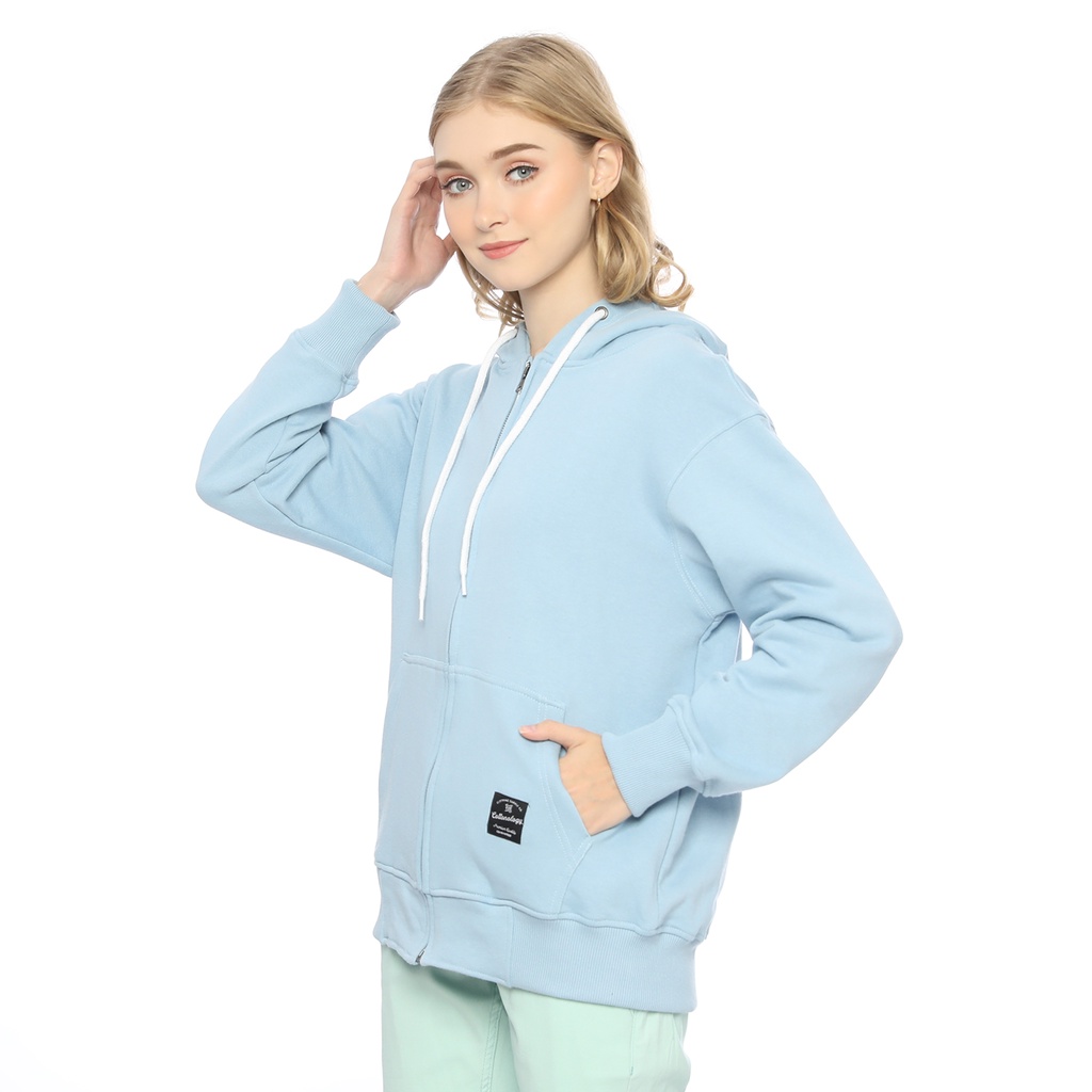 Cottonology Hoodie Wanita Zipper Biru Tosca