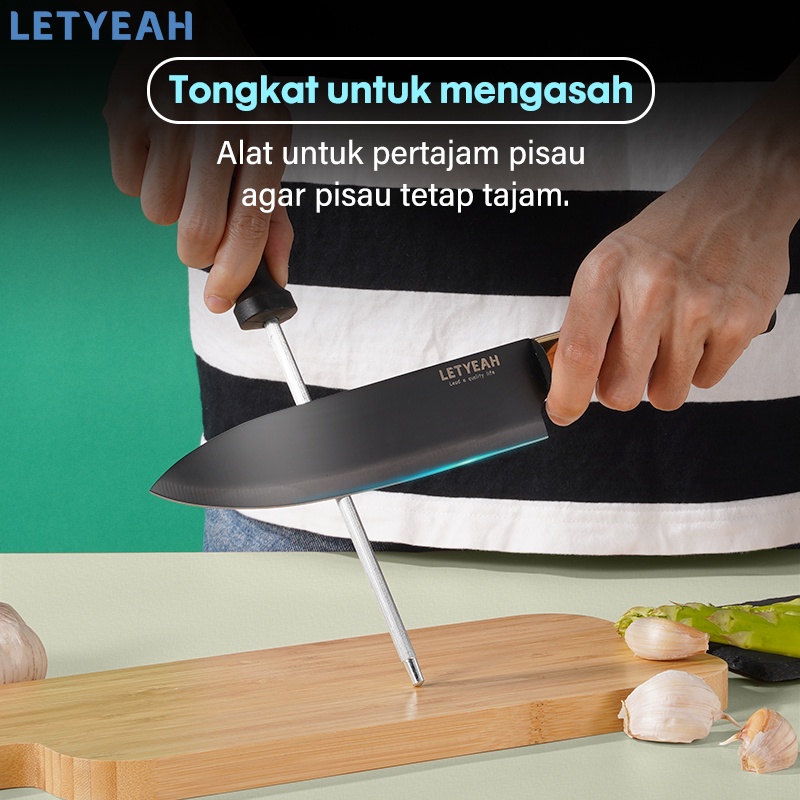 Letyeah Pisau dapur set stainless /kitchen knife set 5 pcs/pisau set/gunting dan pengasah dapur