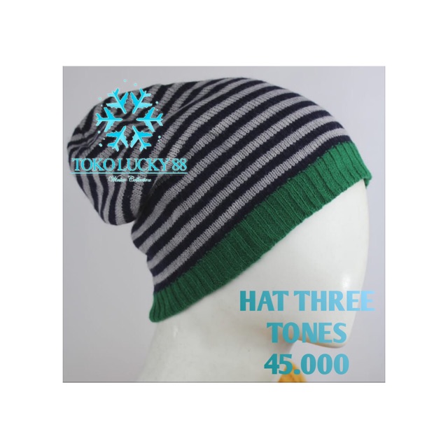 IMPORT Topi Kupluk Rajut Wool Strip Belang Hat Three Tones