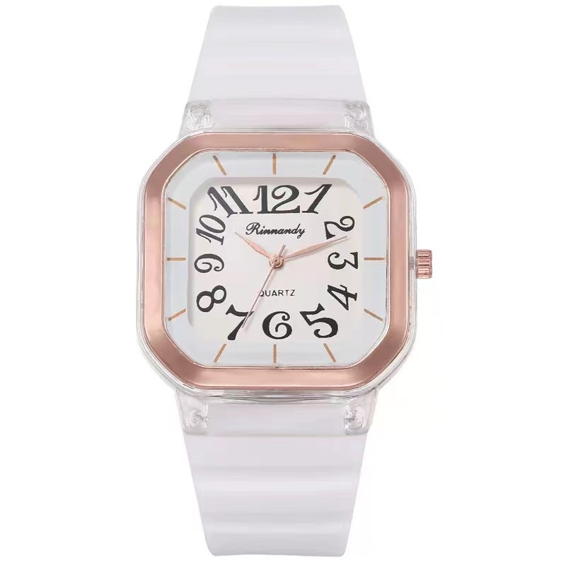 Jam Tangan Rubber Wanita Analog Quartz Angka Dial Kotak Import-55-4 #4 Putih