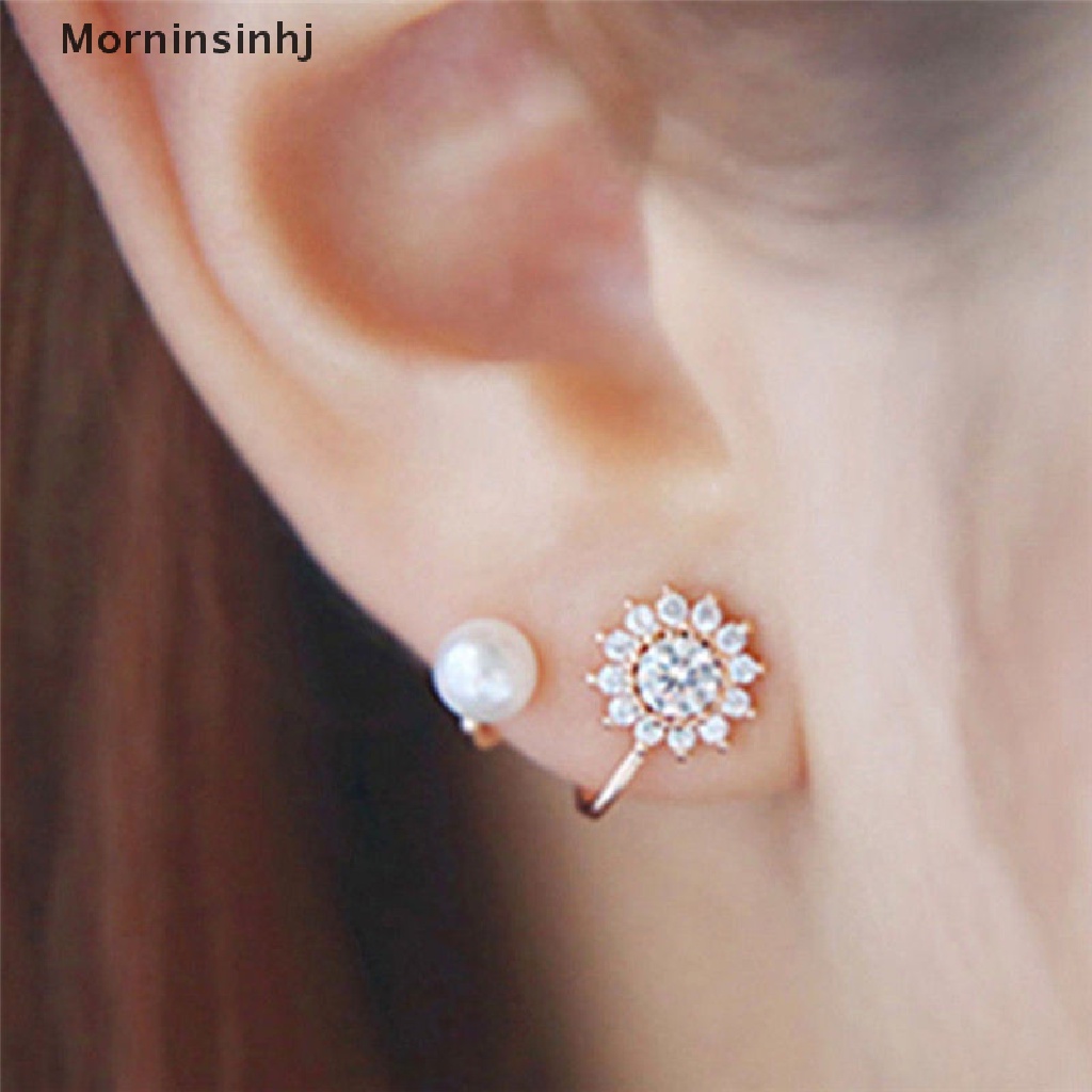 Mornin 1pasang Mutiara Berlian Imitasi Ear Stud Earrings Kristal Telinga Klip Perhiasan Lady Elegan id