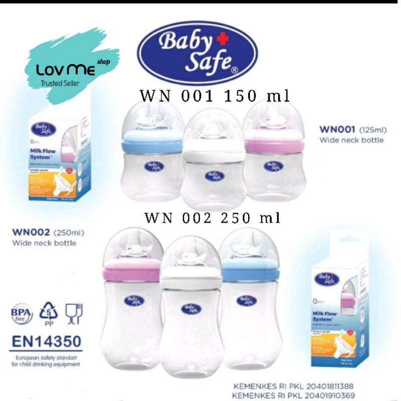 lov me❤ Baby Safe wide neck Bottle 125ml / 250ml - Botol susu dot Bayi Milk Flow Menyerupai Payudara Ibu WN001 WN002 WN04 WN05 WN07 WN08 WN30