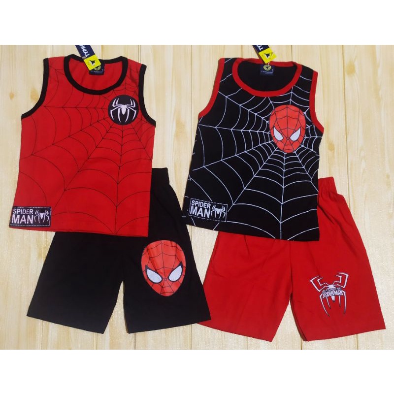 SETELAN SPIDERMAN PREMIUM TANPA LENGAN 2-10 THN-BAJU ANAK SINGLET