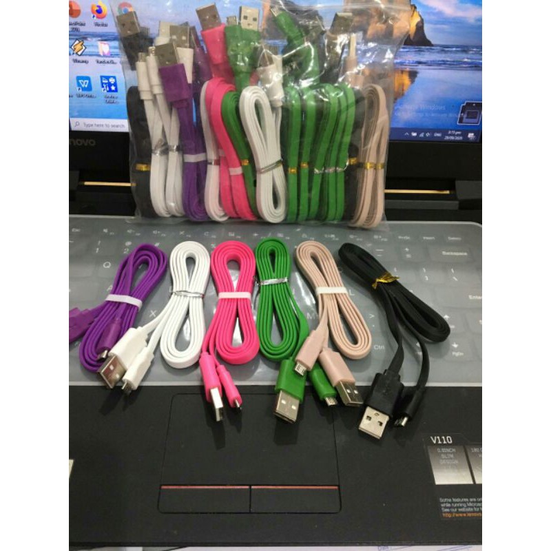 Kabel Data Gepeng Micro Warna-Warni/ Kabel Charger Micro Warna Warni