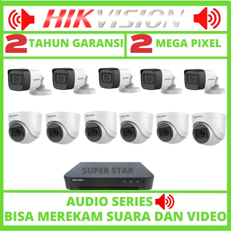 PAKET CCTV HIKVISION 16 CHANNEL 11 KAMERA 2MP AUDIO SERIES VISA MEREKAM SUARA +VIDEO