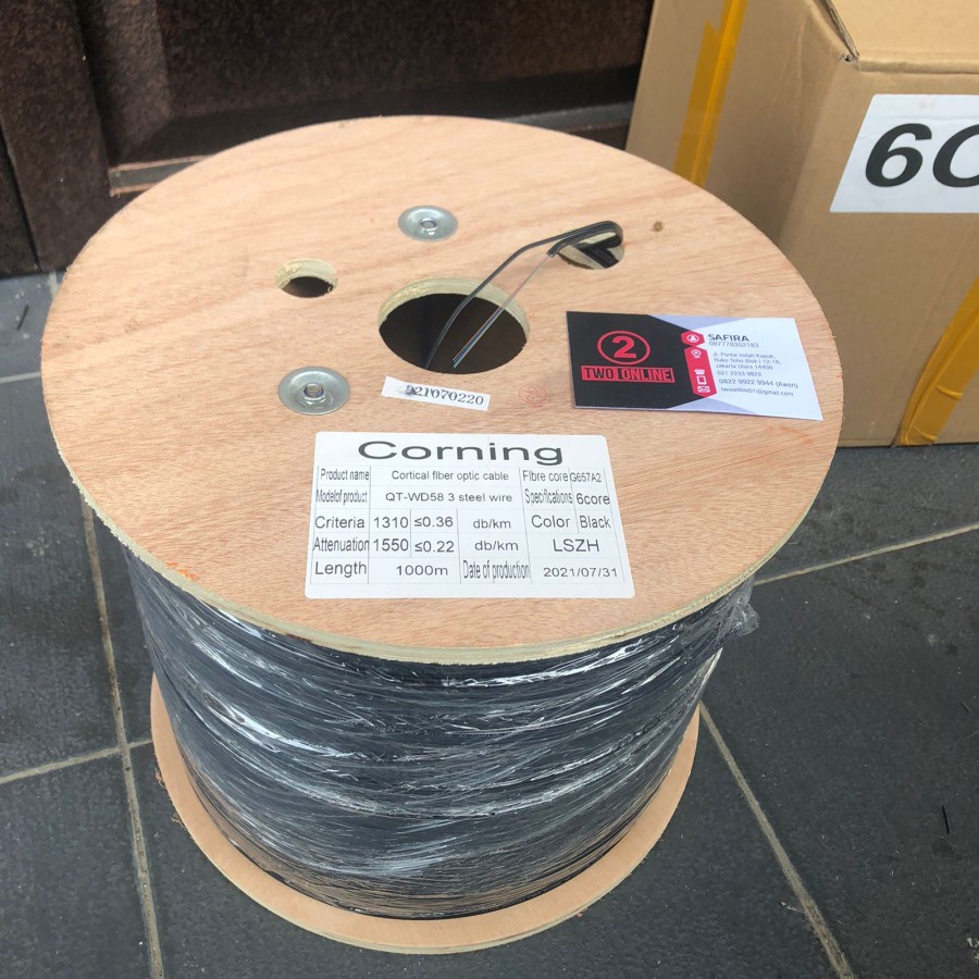 Jual KABEL dropcore 6 core drop wire 6core gepeng 1000m fiber optic fo ...