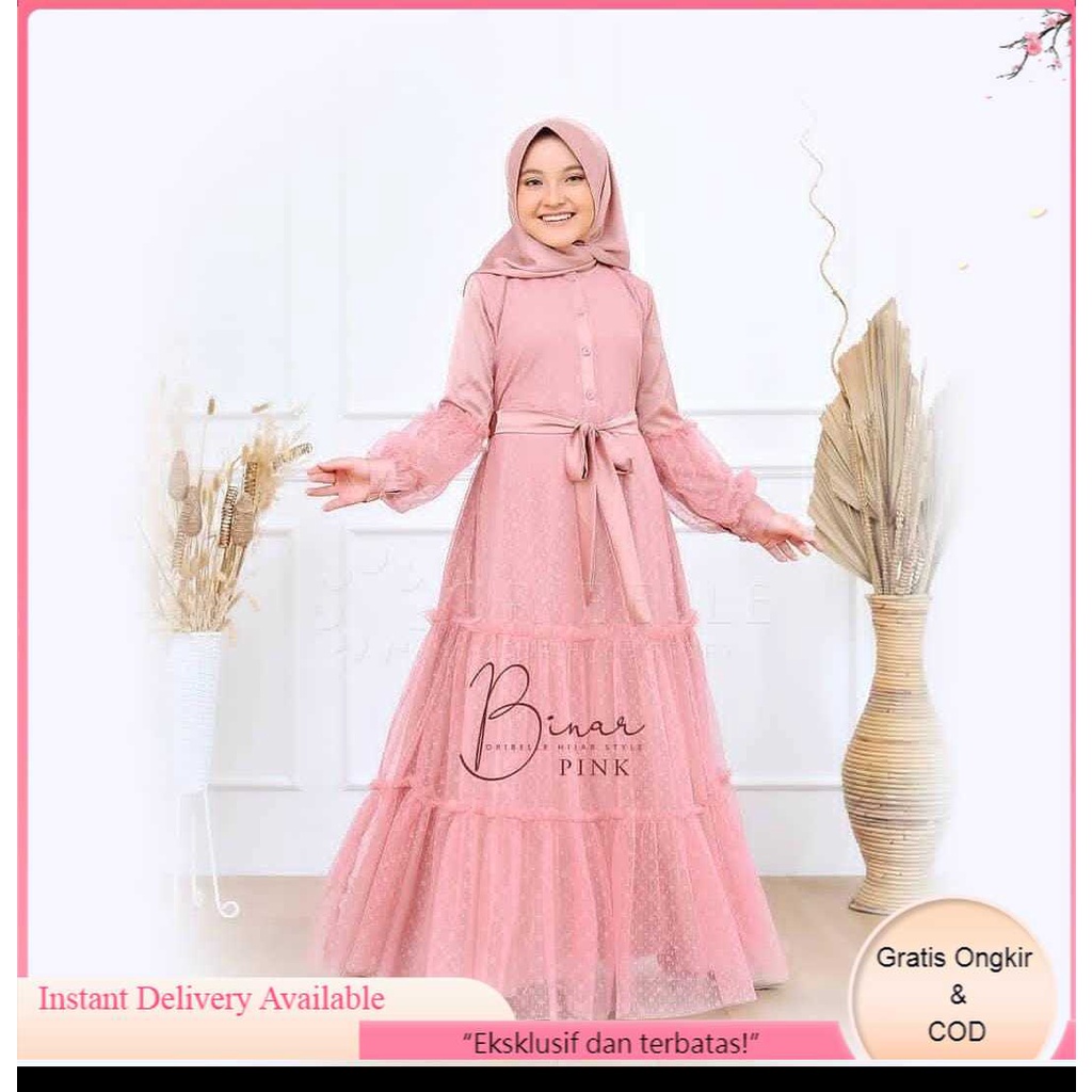 Binar Dress Syari Kids Setelan Gamis Muslim Syarii Anak Perempuan Plus Hijab Baju Kondangan Pengajia