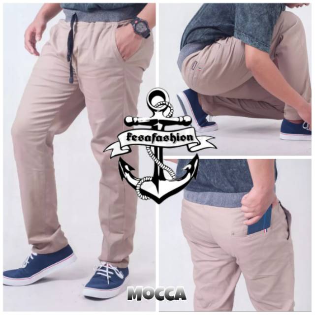 CELANA CHINO Panjang pria Slimfit KERJAHARIAN Santai Casual Formal Hitam Abu Cream Mocca Size 27-38