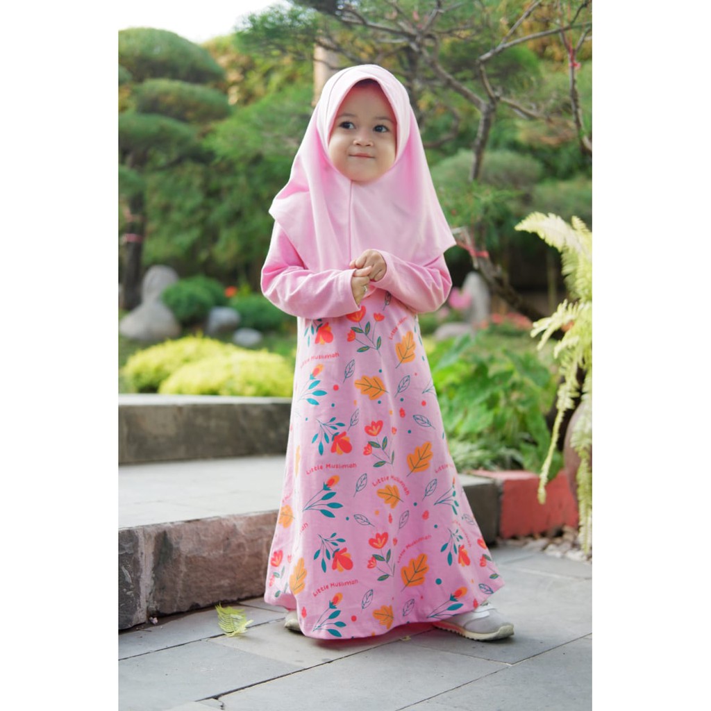 Gamis Kaos Anak Perempuan Termasuk Jilbab DEsain Unik Little Muslim