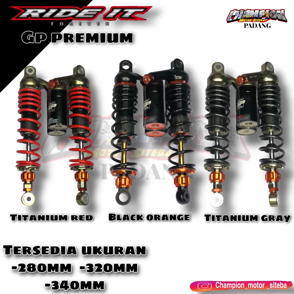 SHOCK SHOCKBREAKER BEBEK TABUNG ATAS RIDE IT GP299 DOUBLE CLICK PREMIUM BLACK ORANGE 280MM 320MM 340