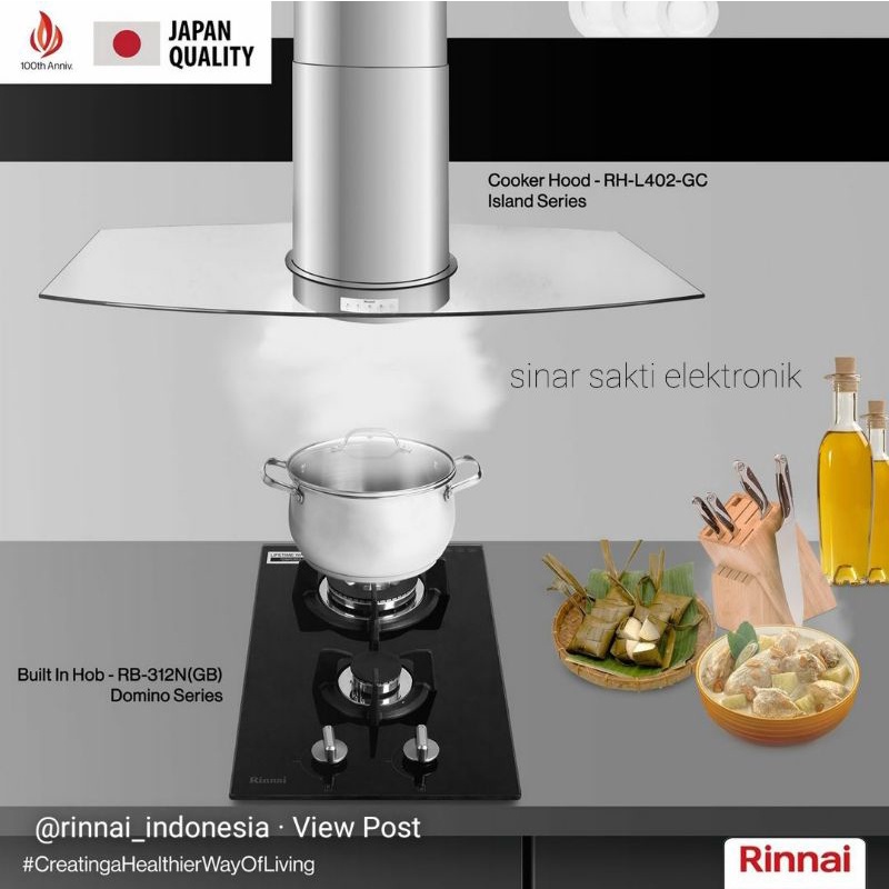 Rinnai Kompor Gas Tanam 2 Tungku Kaca RB 312 NGB / RB-312N (GB) RB312NGB