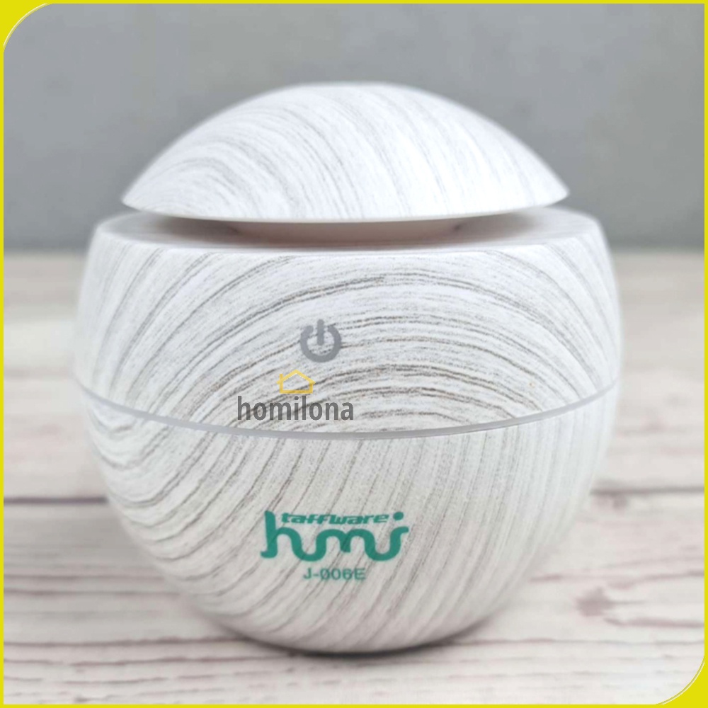 Humidifier Diffuser Aromaterapi Ultrasonic Motif Kayu 130ml - Taffware HUMI J-006E White - Aromatherapy Essential Oil Burner Mini Bulat Bola Planet Wood Design