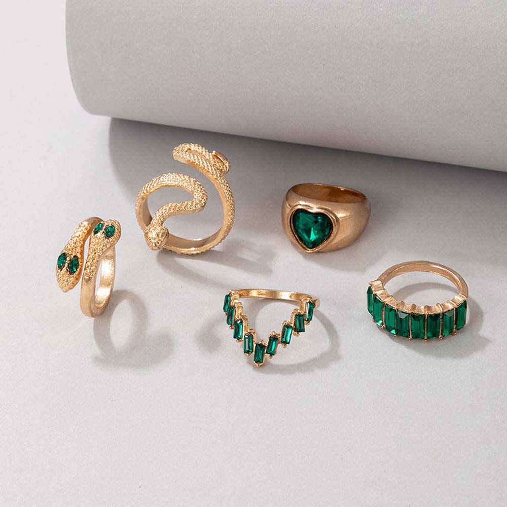 Needway  Geometric Women Jewelry Accessories Gothic Korean Style Finger Ring Snake Ring Set Love Heart For Unisex Minority Alloy Adjustable Crystal Finger Buckle Sets