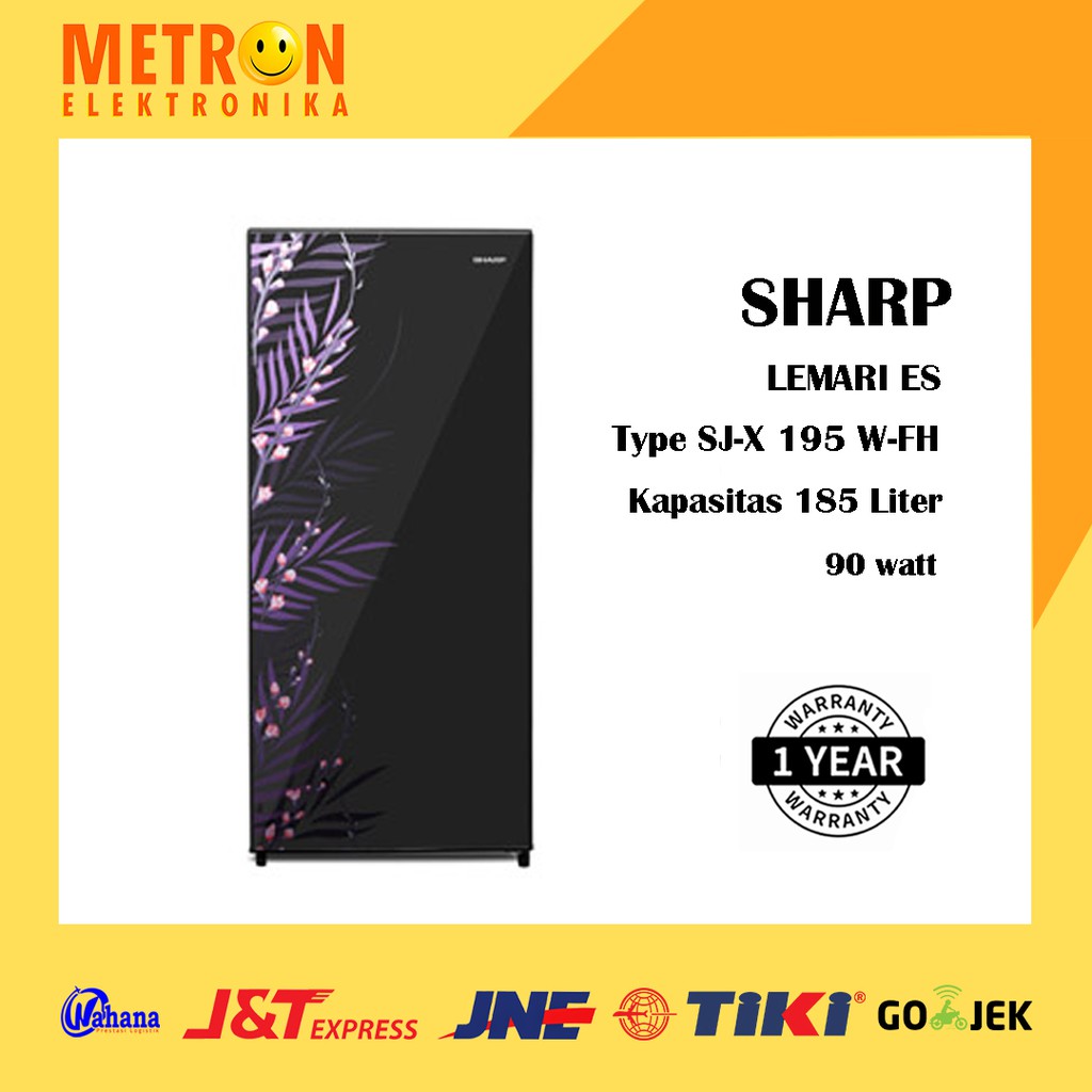 SHARP SJ X 195 W FH / KULKAS LEMARI ES 1 PINTU 175 LITER / TEMPERED GLASS TRAY / SJX195WFH