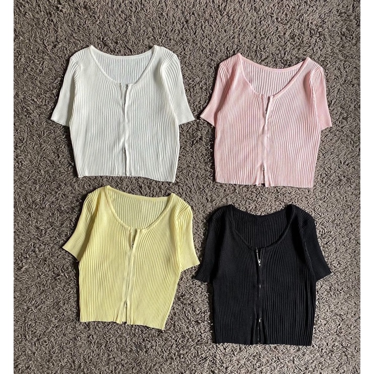 Premium Zipper Knit Crop Top