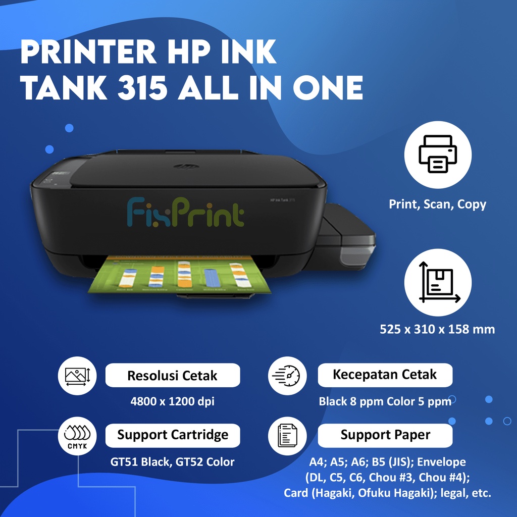 Printer HP 315 Ink Tank 315 Original Infus HP Print Scan Copy Resmi