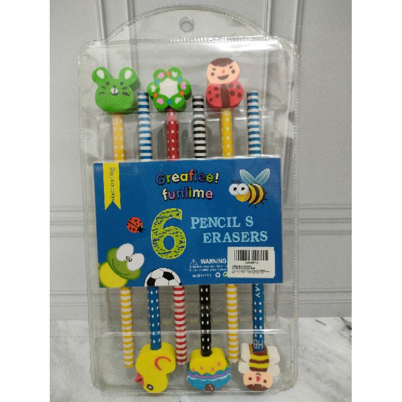 

Greafiee Funlime 6 Pencils and Erasers Pensil dan Penghapus Lucu