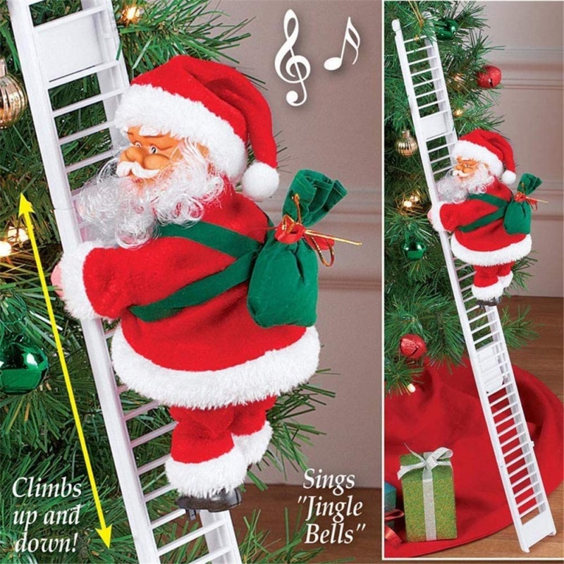 Christmas Electric Santa Claus Climbing Ladder Plush Doll Creative Music Xmas Decor Kid Toy Gift Christmas Birthday Gifts