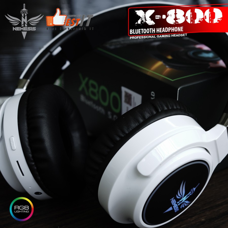 Headset Bluetooth 5.0 Headphone RGB NYK X-800 - Putih