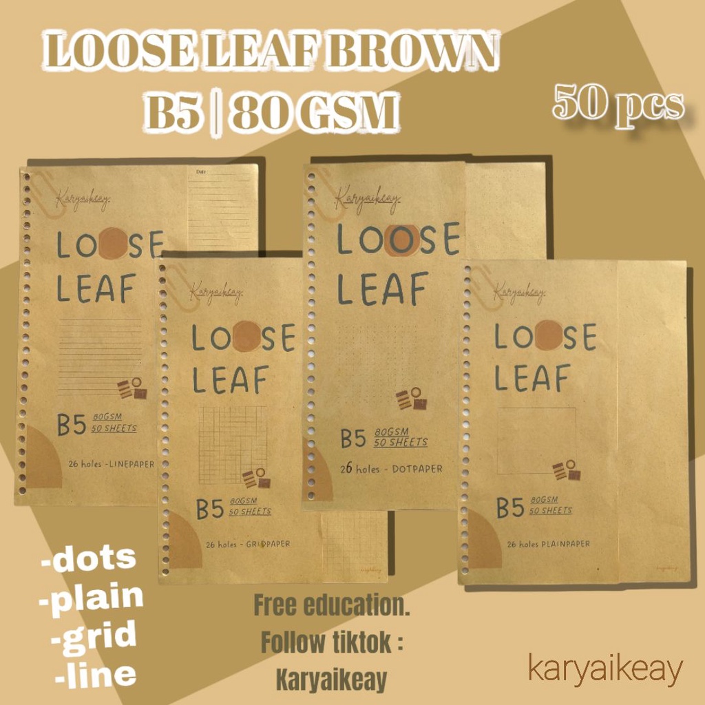 

PER PACK ISI 50 LEMBAR LOOSE LEAF KRAFT COKLAT ISI BINDER REFILL A5 & B5