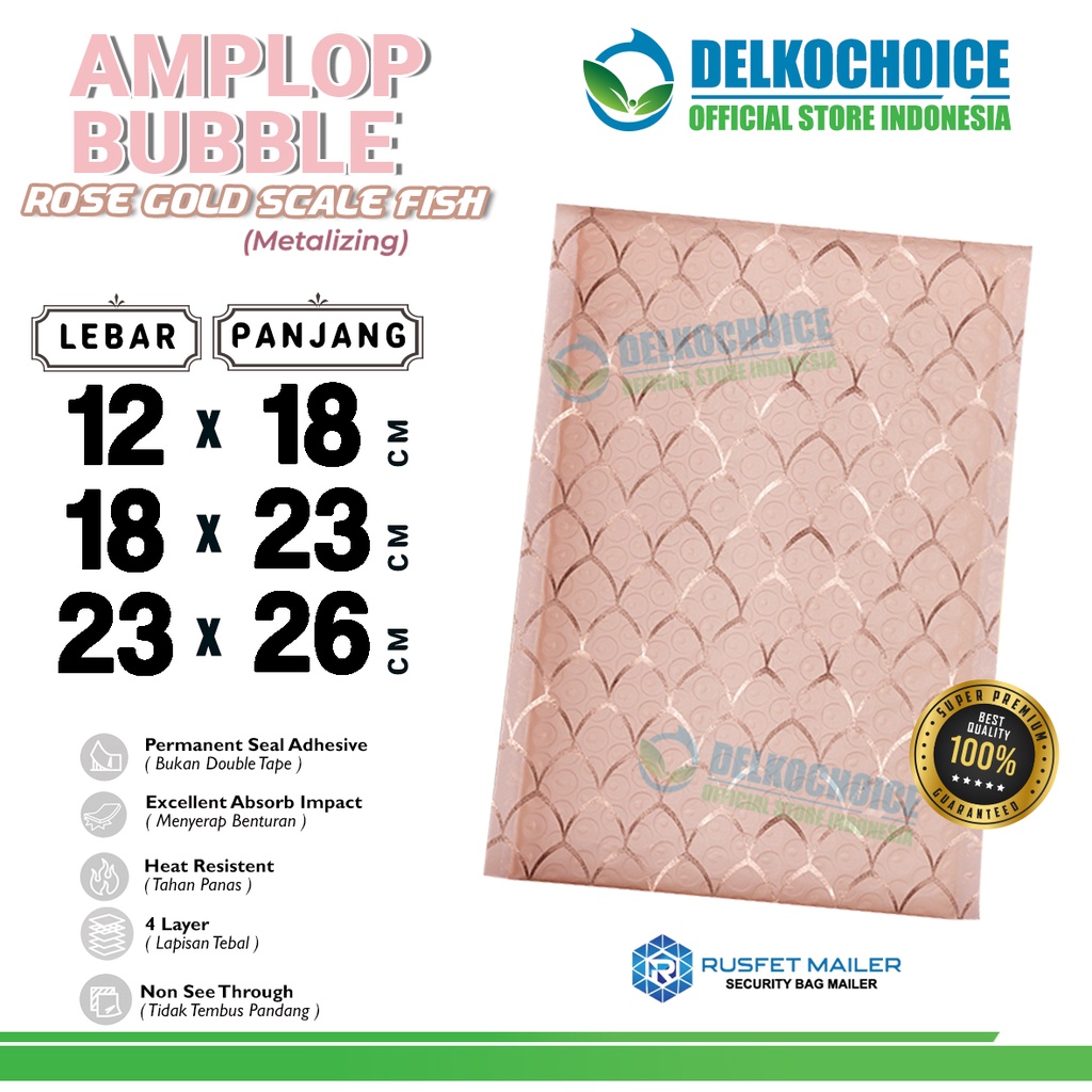 Amplop Bubble Mailer ROSE GOLD SCALEFISH Bubblewrap Envelope Rusfet PREMIUM